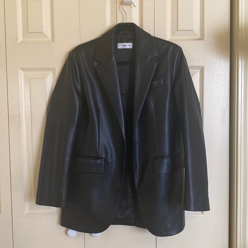Mango Faux Leather Blazer